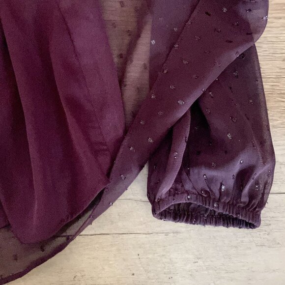 Point Sur For J. Crew Pin Dot Purple Popover Chiffon Blouse Size XS - Picture 7 of 11